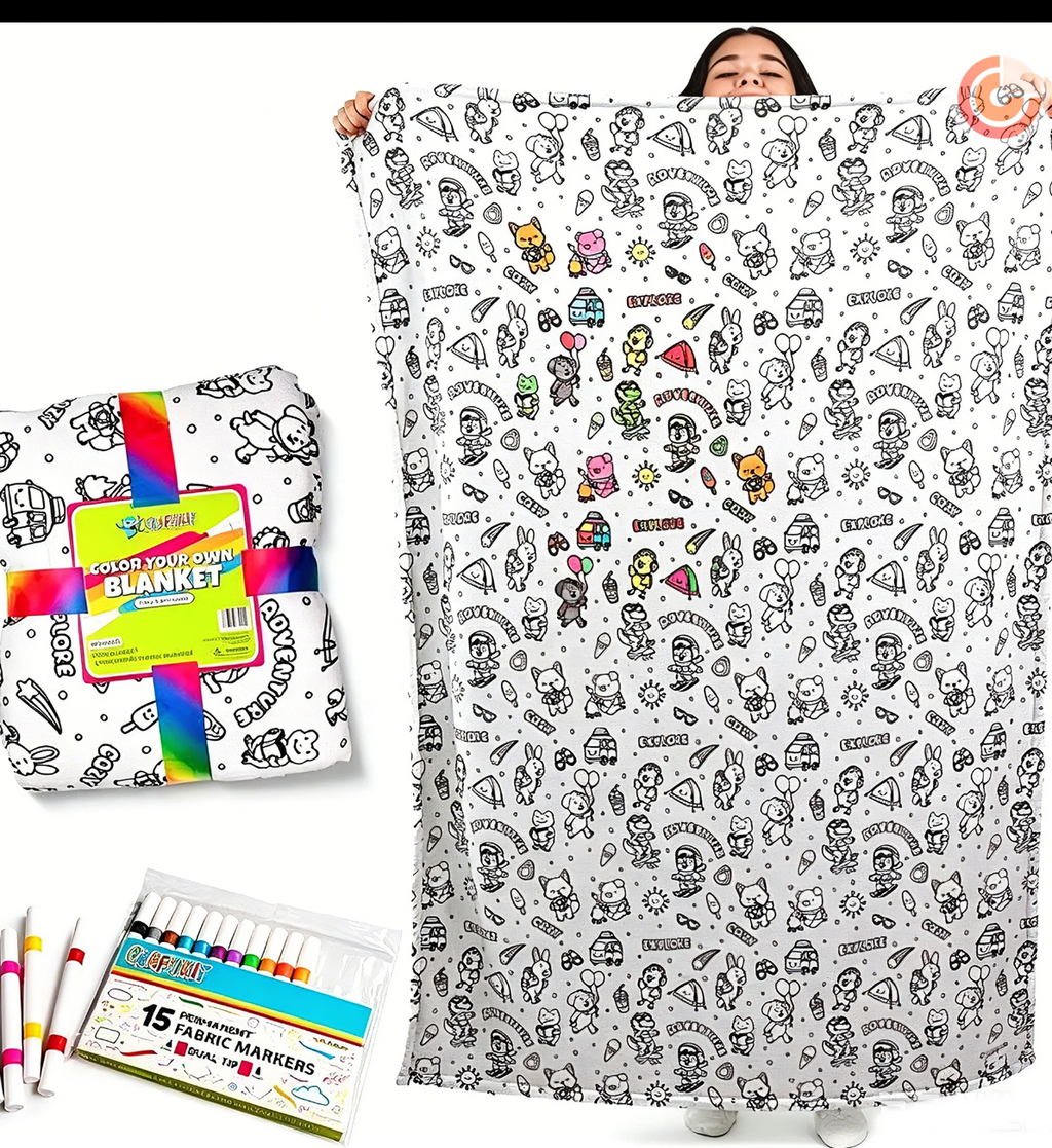 Washable DIY Coloring Blanket for Kids – Reusable Ocean Life Art & Craft Kit