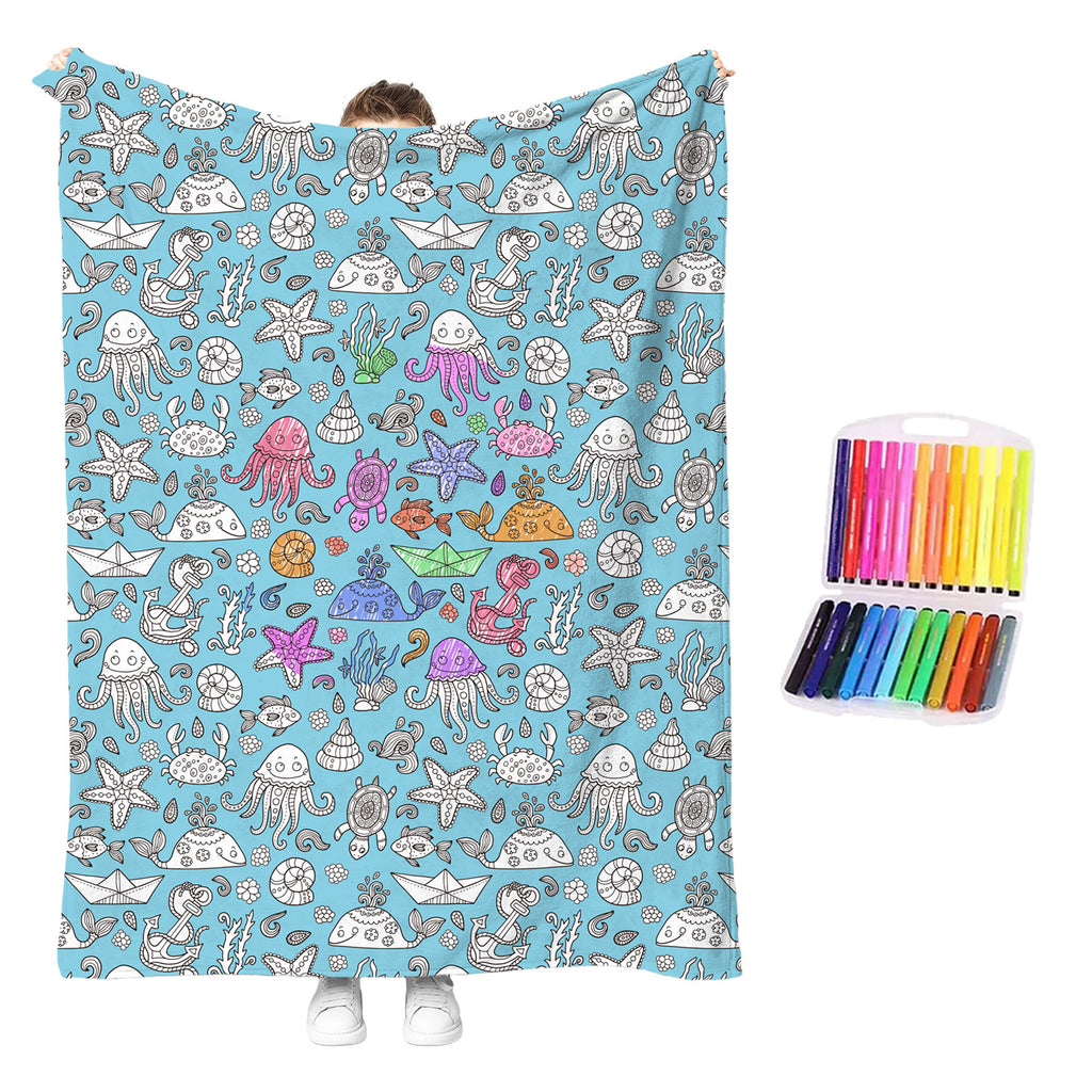 Washable DIY Coloring Blanket for Kids – Reusable Ocean Life Art & Craft Kit