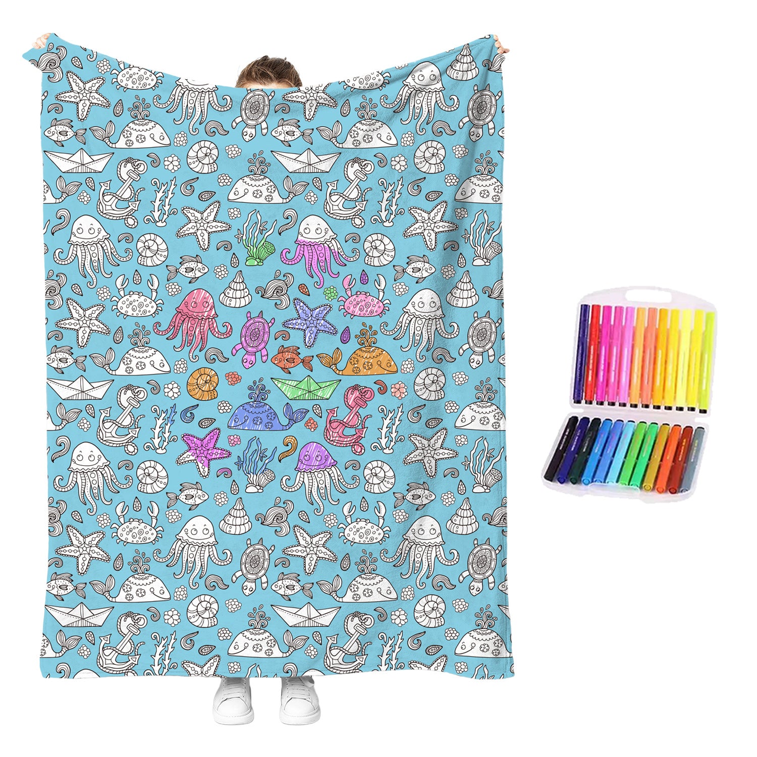 Washable DIY Coloring Blanket for Kids – Reusable Ocean Life Art & Craft Kit